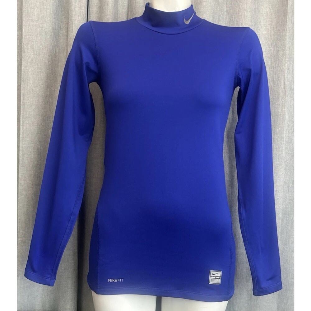 NWT Nike Pro Hyperwarm Womens Blue Shirt Medium Base Layer Long Sleeve High Neck